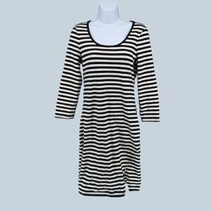 EXPRESS Black White Striped 3/4 Sleeve Scoop Neck Sheath Dress Womens Medium